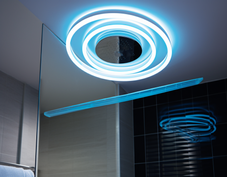 Can I daisy-chain LED strip lights to my bathroom exhaust fan and have them work on the same light s