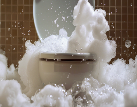 How can I prevent suds from spewing out my toilet?