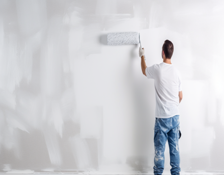 Rolled paint on wall has a patch that goes completely matte/flat.